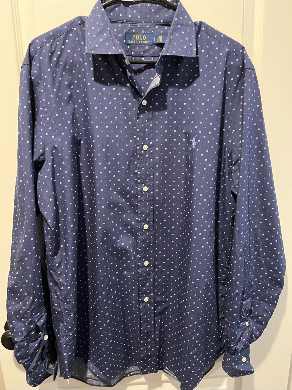 Polo by Ralph Lauren Navy with White Polka Dot Button-Down Shirt